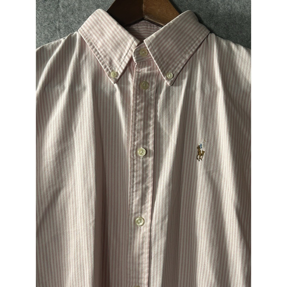 Polo Ralph Lauren Custom Fit Oxford Shirt Mens M Pink White Stripe Pony Prep